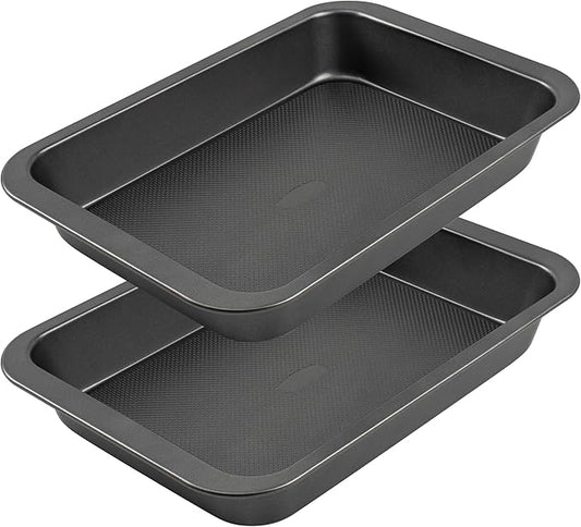 Cake Pan, Nonstick Baking Pan for Cake, Bread, Brownie or Lasagna, Heavy Duty Baking Dish with Diamond Texture Pattern and Wide Grips, Set of 2