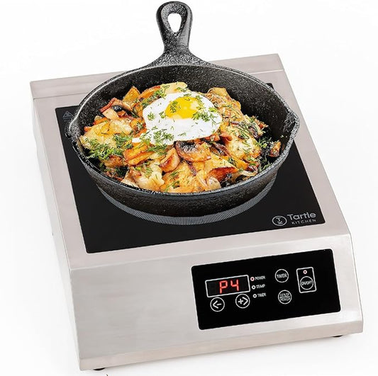 Commercial Induction Cooktop Burner - Professional 3400W 240V Induction Cooker Countertop Burners with Wider 9" Coil & 5 Cooling Fans - Portable Stainless Steel Electric Magnetic Range Stove Top