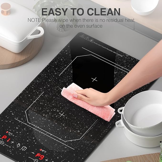 Double Induction Cooktop 2 Burner: 12 Inch 110v Built-in & Portable Electric Stove Top - 2300W Electric Cooktop with 9 Temp Settings, Countertop Cooktop for RV, Camping, Travel