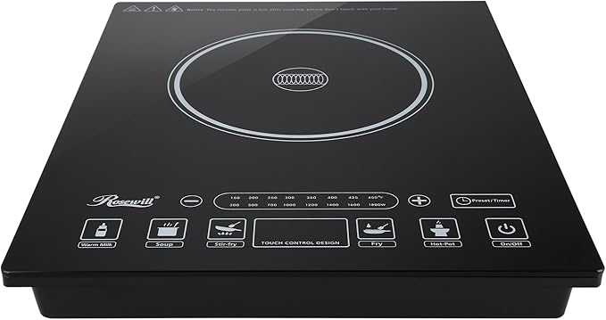 Rosewill Induction Cooker 1800 Watt, 5 Pre-Programmed Induction Cooktop, Electric Burner with Stainless Steel Pot 10" 3.5 QT 18-8, RHAI-15001