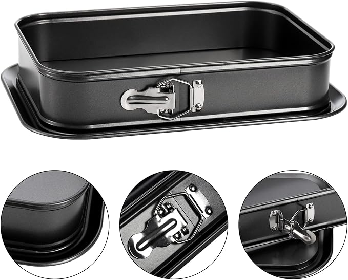 SOUJOY Springform Cake Pan, Non-stick Cheesecake Pan, 14 x 9 Inch Large Rectangle Cake Pan with Removable Bottom, Ice Cream Cake Bakeware, Black