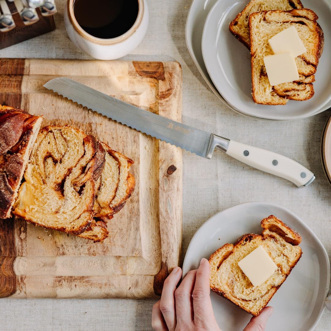 Yatoshi 12 Piece White Knife Block Set - Pro Kitchen Knife Set Ultra Sharp High Carbon Stainless Steel with Ergonomic Handle