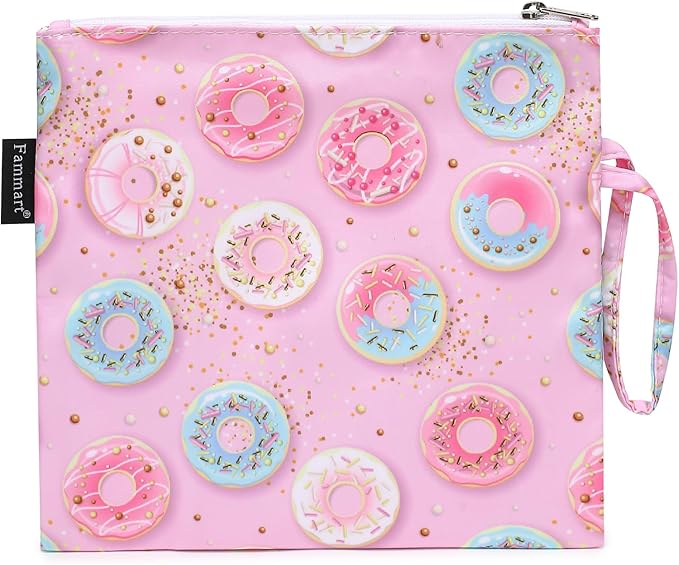 Reusable Sandwich Bag/Snack Bag for Kids & Adults, Dual Layer Lunch Bag with Handle, Washable, Food Safe, BPA Free (1-Pack, Colorful Donut)