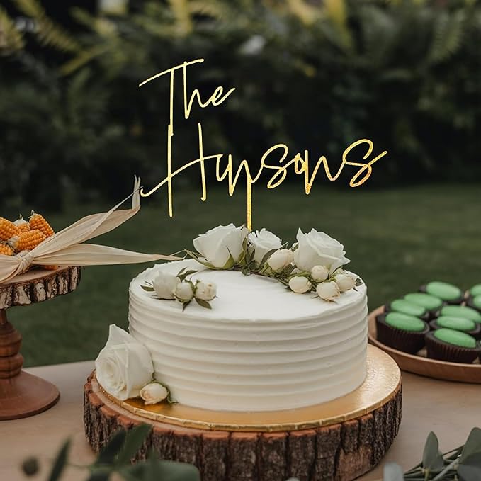 Personalized Wedding Cake Topper, Gold Cake Topper For Wedding, Rustic Weddings Cakes Topper, Personalized Acrylic or Wood Cake Decoration for Engagement, Anniversary, Bridal Shower