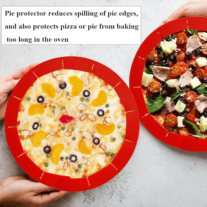 Adjustable Pie Crust Shields Baking Protectors, Silicone Cover Ring Fits 8-11.4 Inch Pies, Baking Pie Pizza Crust Shield Protector Cover for Edges (Red-1pcs)