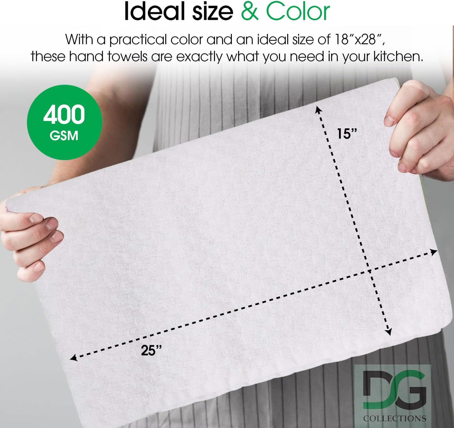 DG Collections Terry Dish Towels, 100% Cotton Kitchen Towels, Set of 6 (18x28 inch) Hand Towels - 400 GSM, Absorbent Terry Cloth Dish Towels for Kitchen, Soft Tea Towels - White Color