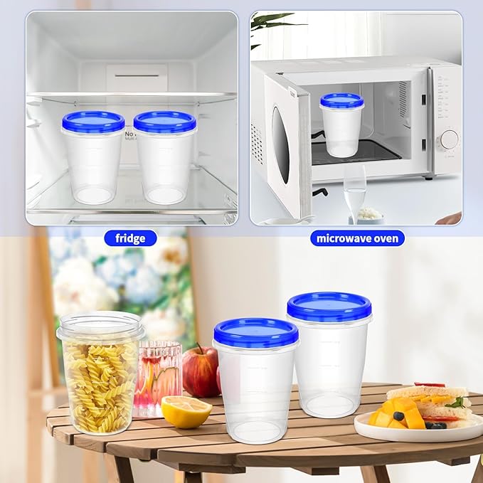 12 Pack Freezer Containers with Screw On Lids, 32 Oz Stackable Reusable Plastic Storage Container, Airtight Plastic Food Storage Containers with Twist Top Lids for Food Soup Jello Sauce