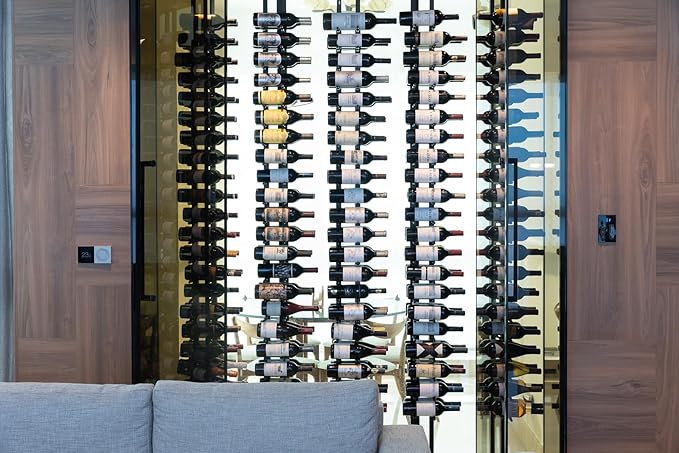 Ultra Wine Racks Floor-to-Ceiling Mount Display (1 Side, Double Deep, Black, Holds 42 Wine Bottles) - Modern Metal Wine Storage for Wine Cellars, Home Bars, Kitchens, and Dining Rooms