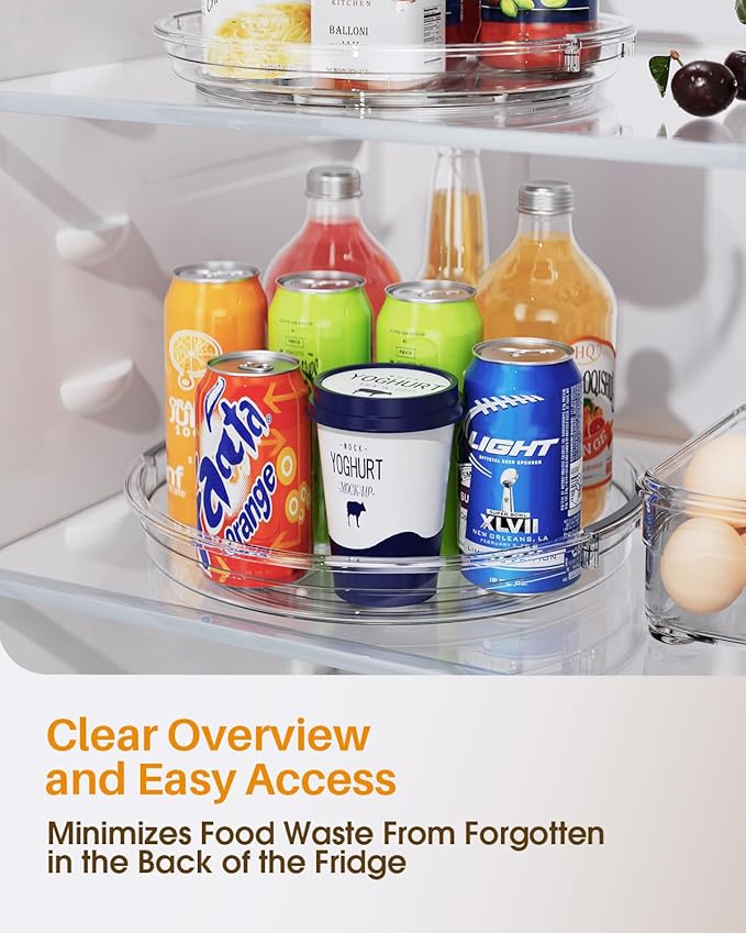 LAMU 2 Pack 10.6in Lazy Susan Organizer Turntable for Cabinet, Clear Lazy Susan for Refrigerator Rotating Organizer for Fridge, Kitchen, Pantry, Countertop, Bathroom, Medicine Cabinet Organizer