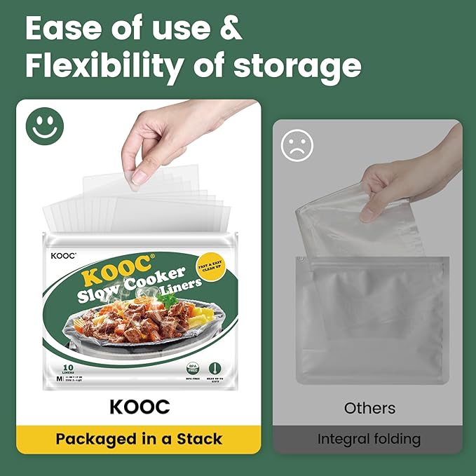KOOC Slow Cooker Liners 11"x17" 30 count Middle Size Disposable Pot Liners Cooking Bags Fit 3 qt to 4 qt Pot BPA Free Fresh Locking Seal Design