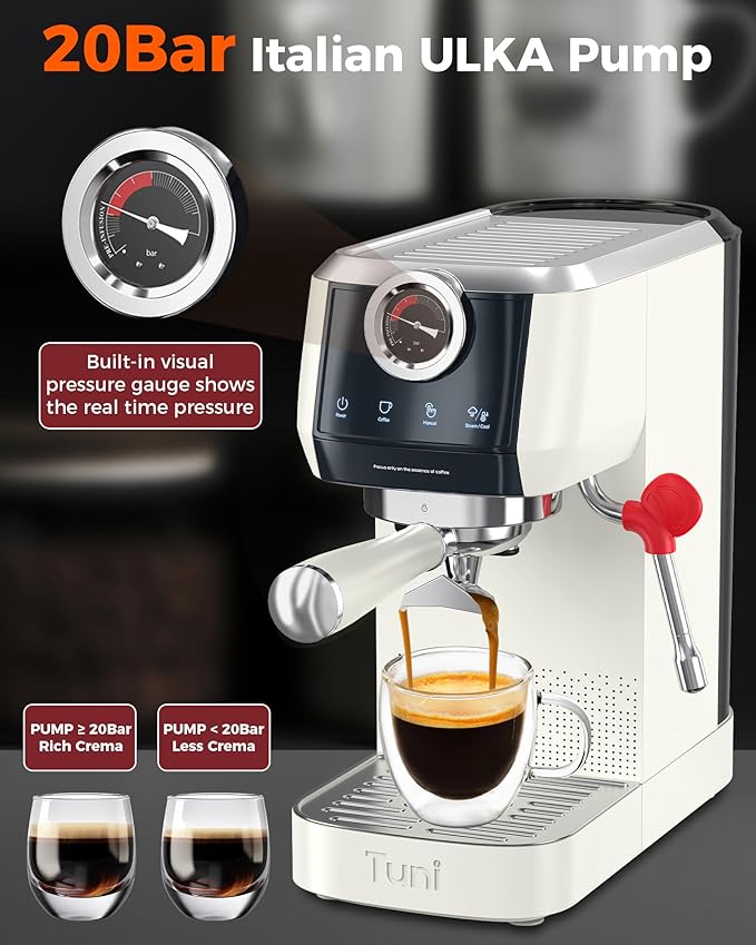 Tuni E2 58mm Espresso Machine 20Bar Espresso Maker, Dual Boiler Coffee Maker with 10mm Steam Milk Frother, Semi-automatic Coffee Machine with UKLA Pump for Espresso,Cappuccino, Gift for Coffee Lover