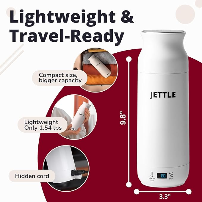 Electric Kettle - Travel Portable Heater for Coffee Tea Milk Soup - Stainless Steel Travel Water Boiler tea pot with Temperature Control - LED - Automatic Power Off - 450ml - Kitchen Appliance