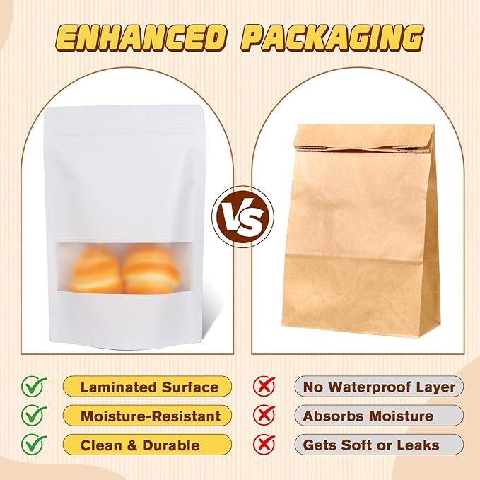 Jetmore-50pcs-Smell-Proof-Bag, Resealable Zip Lock Bags Various Sizes, Reusable Snack Bags, Stand Up Packing Bags with Window, Small Brown Paper Pouches for Candy, Nuts, Spice, Sample, Product