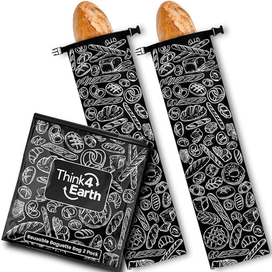 THINK4EARTH® - Large Bread and Baguette Bags (Black, Baguette Bag 2 Pack)
