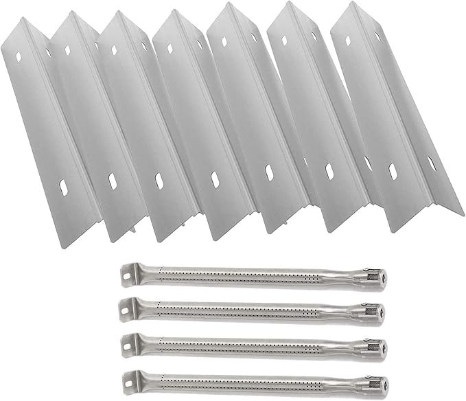 MixRBBQ Stainless Steel 7-Pack Heat Plates and 4-Pack Burner BBQ Replacement Part Kit for Prestige 500 and Napoleon Grill Rogue Series