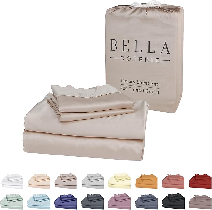 Bella Coterie Luxury Bamboo Viscose Split King Size Sheet Set | 100% Organically Grown | Ultra Soft | Cooling for Hot Sleepers | 18" Deep Pocket [Dune]