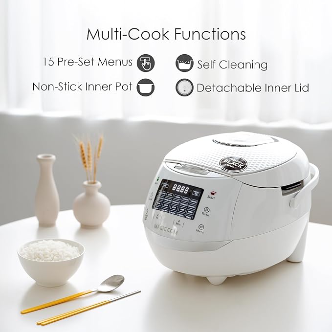MAGiC COM Rice Cooker, 10 Cup(Uncooked) 20 Cup(Cooked) One Touch Healthy Cooking with 15 Menu Modes, Nonstick Inner Pot, Steamer Basket, Auto Clean, 24 Hour Delay Timer and Auto Keep Warm(White)