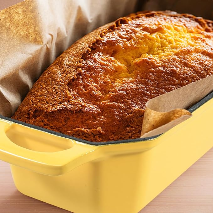 Bread Pan Cast Iron Loaf Pan with Lid Bread Loaf Pan 9x5 Inch Loaf Pan Enameled Cast Iron Sourdough Loaf Pan, Yellow