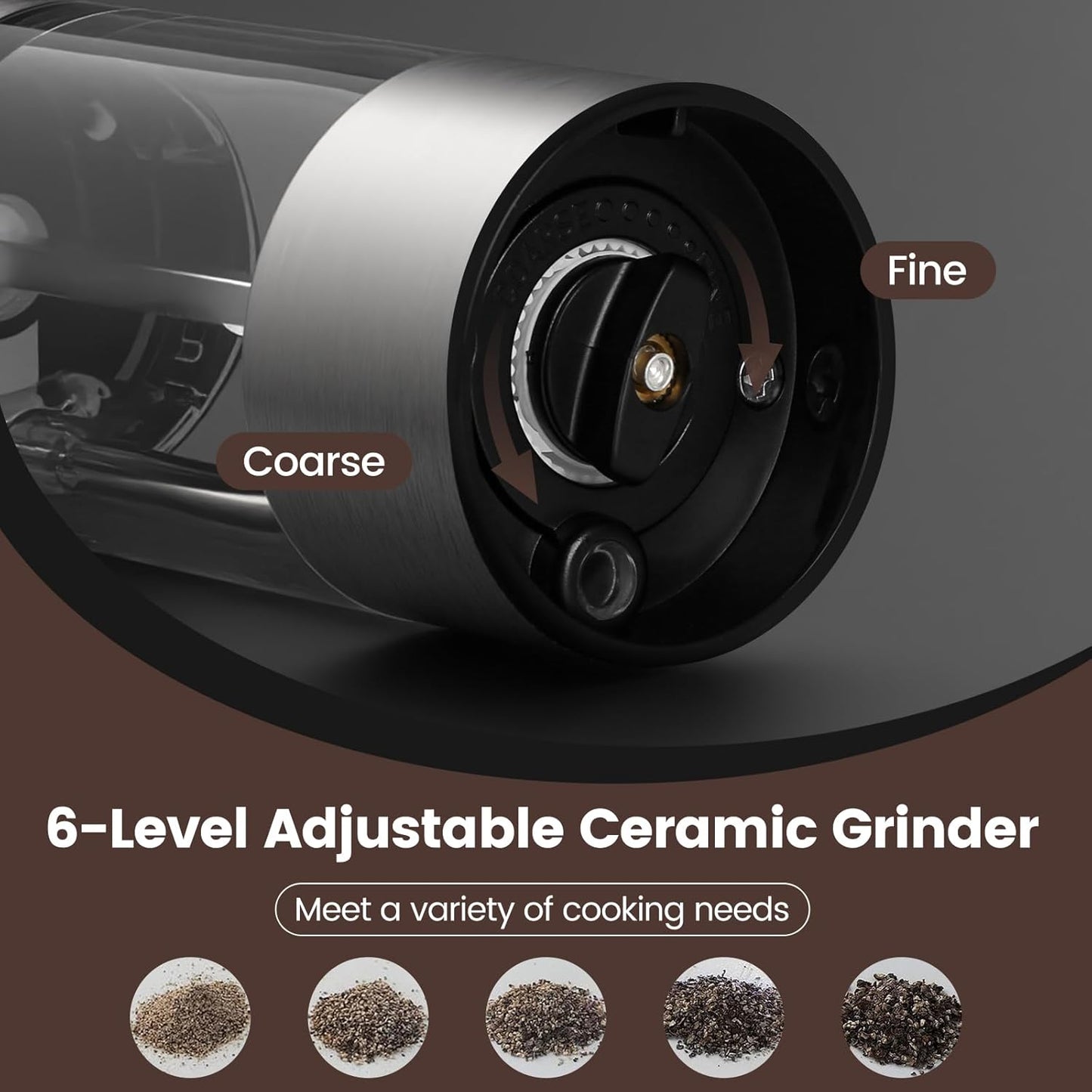 SIMPLETASTE Electric Salt and Pepper Grinder Set Rechargeable with LED Light, Stainless Steel, 70g Capacity for Kitchen, Dining Room, Bar