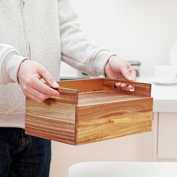 Acacia Wood Tea Bag Organizer, Wooden Tea Bag Storage Box Holder with Drawer for Kitchen Office Tea Bar Countertop