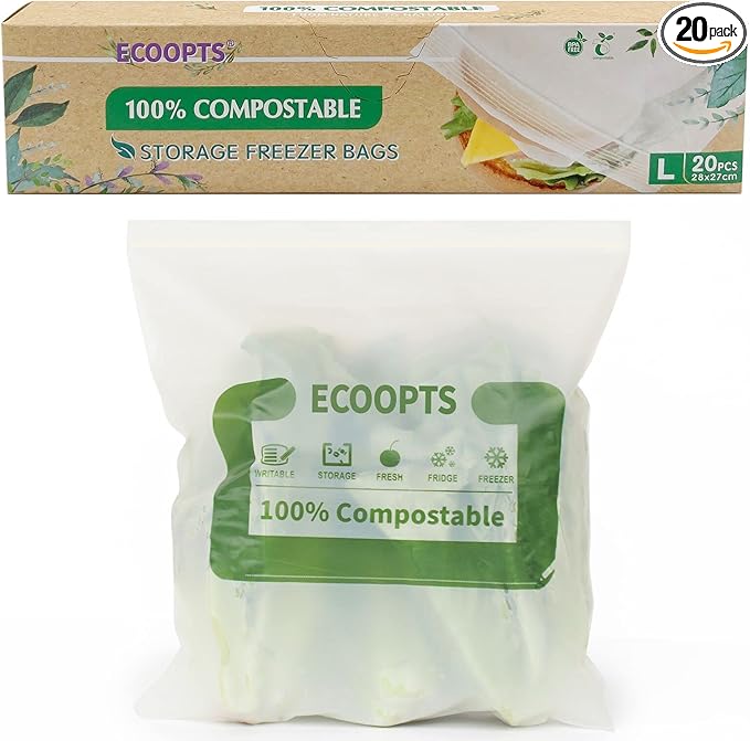 100% Compostable Large Gallon Zip Bag | ECO-Friendly Food Storage Bags | Freezer Bag | Plant-Based BPA-free | Seal well for Fruit,Food and Snack (1, Large)