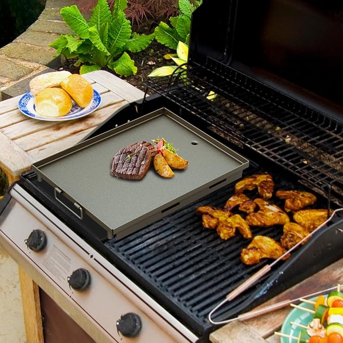 17.92" x 13.77” Flat Top Griddle for Outdoor Cooking – Durable Cast Iron Griddle for Stovetops – Premium Heavy Duty Stovetop Griddle Plate for BBQ Gas Grill - Black