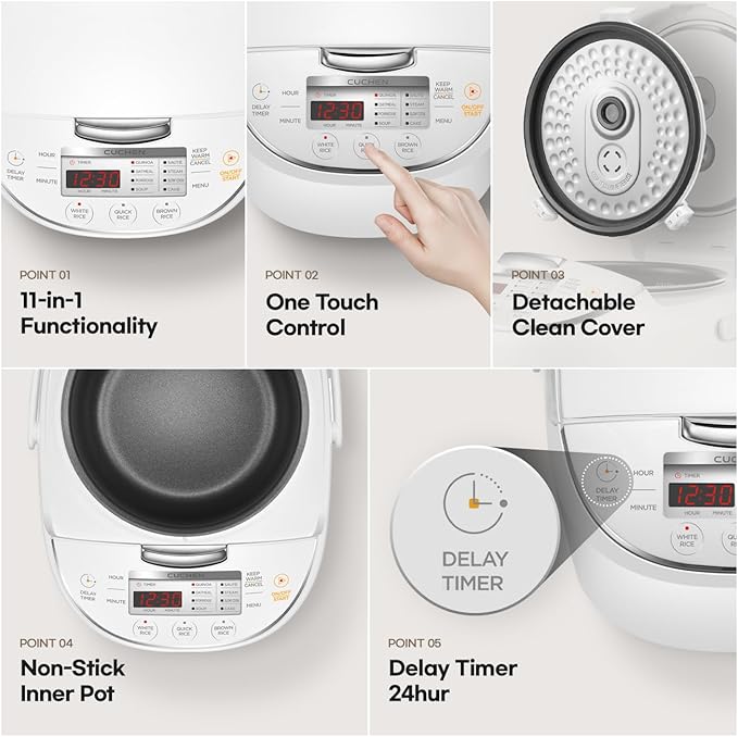 CRM-G0601WUS | 6 Person | Micom Rice Cooker 6 Cup (Uncooked), 1.4Quarts | 12 Cup (Cooked) Slow Cooker and Warmer | Direct Touch control | Nonstick Inner Pot | Delay Timer