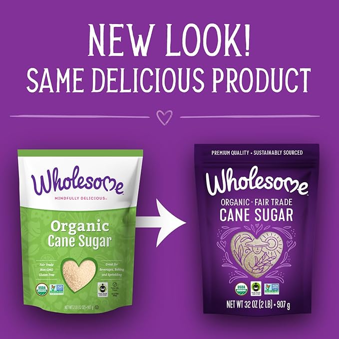 Wholesome Sweeteners 32-Ounce Organic Cane Sugar, Fair Trade, Non GMO, Gluten Free, Pure & Vegan, for Baking and Sweetening, 1 Pack