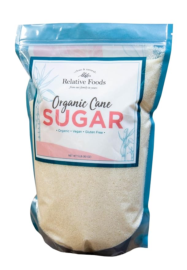 Organic Cane Sugar Crystals (5lb sugar packet) - Preservative & bone-char free, vegan food sugar substitute, gluten free, Non-GMO, fine natural sugar sweetener for cooking, beverages, & more