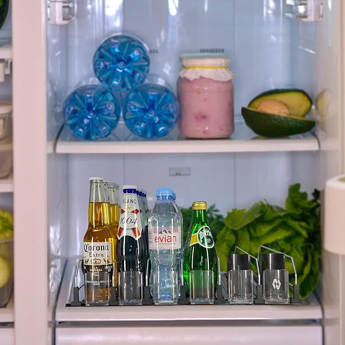 Upgraded Drink Organizer for Fridge – Adjustable Width Soda Can Organizer with Automatic Glide, Space-Saving Refrigerator Can Dispenser Holds Up to 30 Cans – Drink Holder for Fridge (6 Rows, Black)