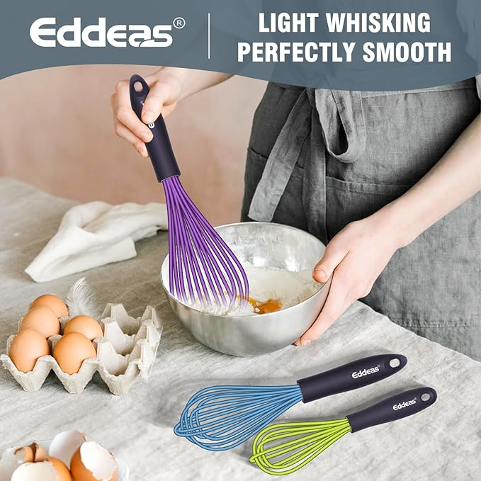 Silicone Whisk, 500°F Heat Resistant Non Scratch Coated Whisks for Cooking Baking Balloon wisk, Kitchen Whisk Tool Set, for Stirring, Beating & Blending of 3 Size 7.5"+ 9" +11 inch
