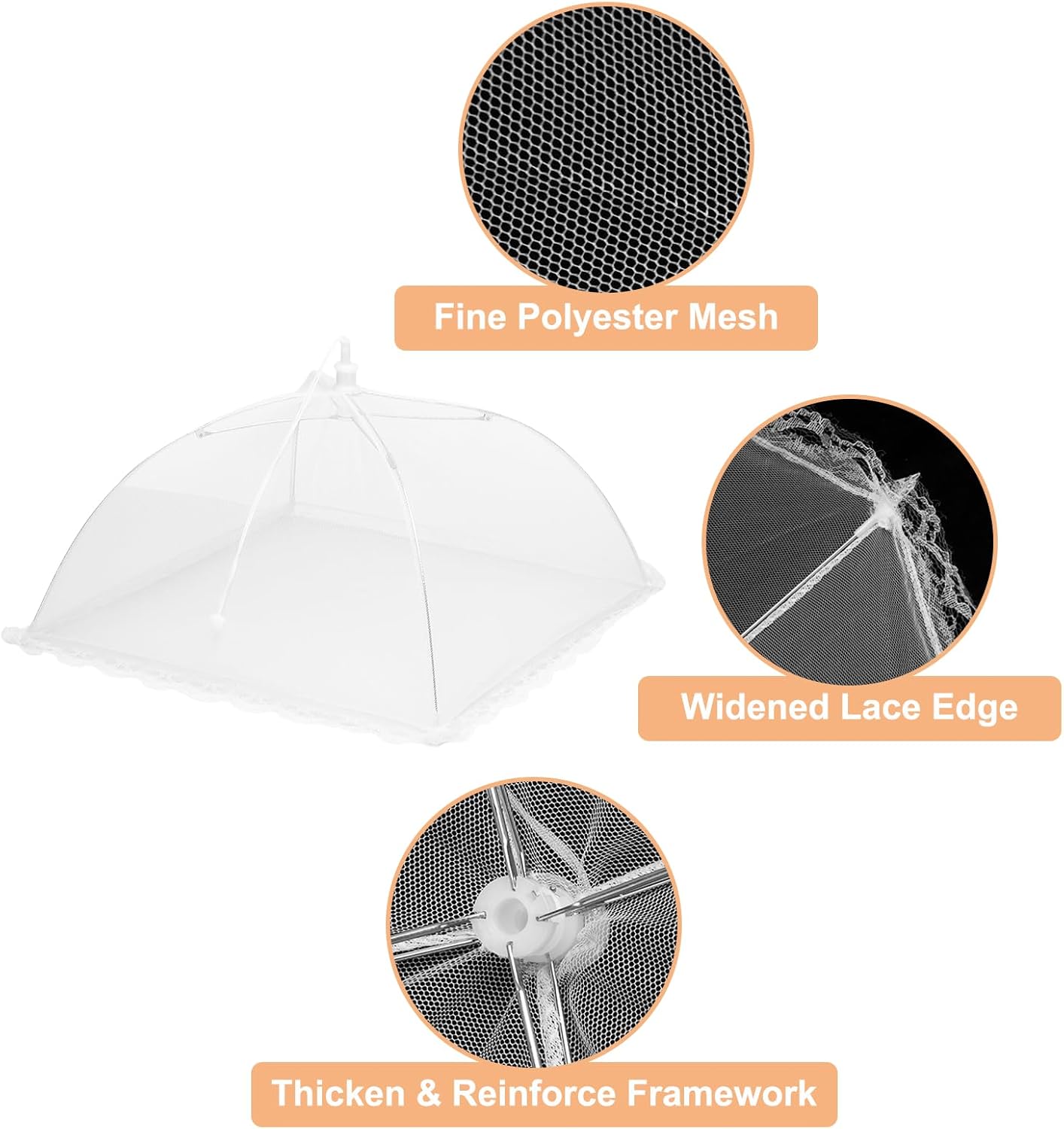 uxcell 3 Pcs Large and Tall Food Covers 13" Mesh Food Covers for Outdoors Collapsible Food Protector Covers Tent for Parties Outdoor Picnics BBQs, White