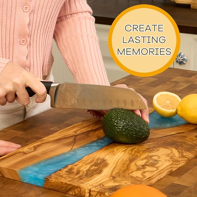 Italian Olive Wood luxury Cheese board with Resin, Charcuterie board, Chopping and Cutting Board for Meat Vegetable & Fruit, Wooden Epoxy Serving Board (Blue And White Gradient)