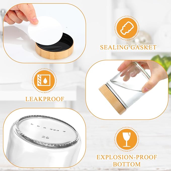 Norme 24 Pcs 8 oz Glass Jars with Lids Empty Small Glass Containers and Inner Liners Reusable Cosmetic Jars Round Airtight Bottles with Plastic Woodgrain Lids for Travel