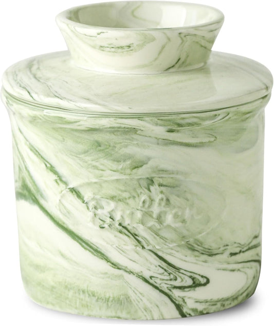 Ceramic Butter Crock, 6 OZ Butter Keeper for Counter, French Butter Dish Big Capacity green