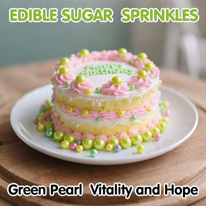 Edible Green Pearl Sprinkles,Halloween Mix Size Sugar Sprinkles,130g/4.58oz,Baking Edible Candy,Cake Decorations,Cupcake Toppers,Cookie Decorating Donuts Ice Cream Toppings,Birthday Wedding Party Valentines Christmas Supplies