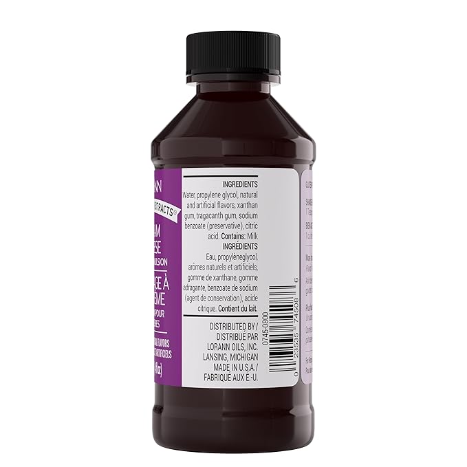 LorAnn Oils Cream Cheese Bakery Emulsion: True Essence, Ideal for Boosting Fruit Tones in Cakes, Cookies & Desserts, Gluten-Free, Keto-Friendly, Extract Substitute Essential for Your Kitchen, 4 Oz
