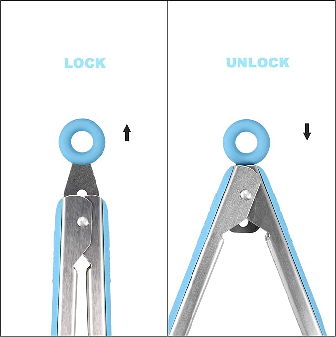 Premium 304 Stainless Steel Barbecue Turners, Heavy Duty Non-Stick BBQ Cooking Kitchen Tongs, 9" and 12" Blue