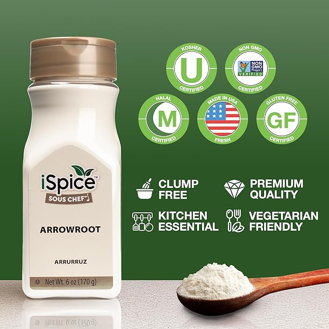 iSpice Premium Arrowroot Powder |Natural Thickener Arrowroot Flour |Gluten-Free Arrowroot Starch| Non -GMO Arrow Powder | 6oz (170g)