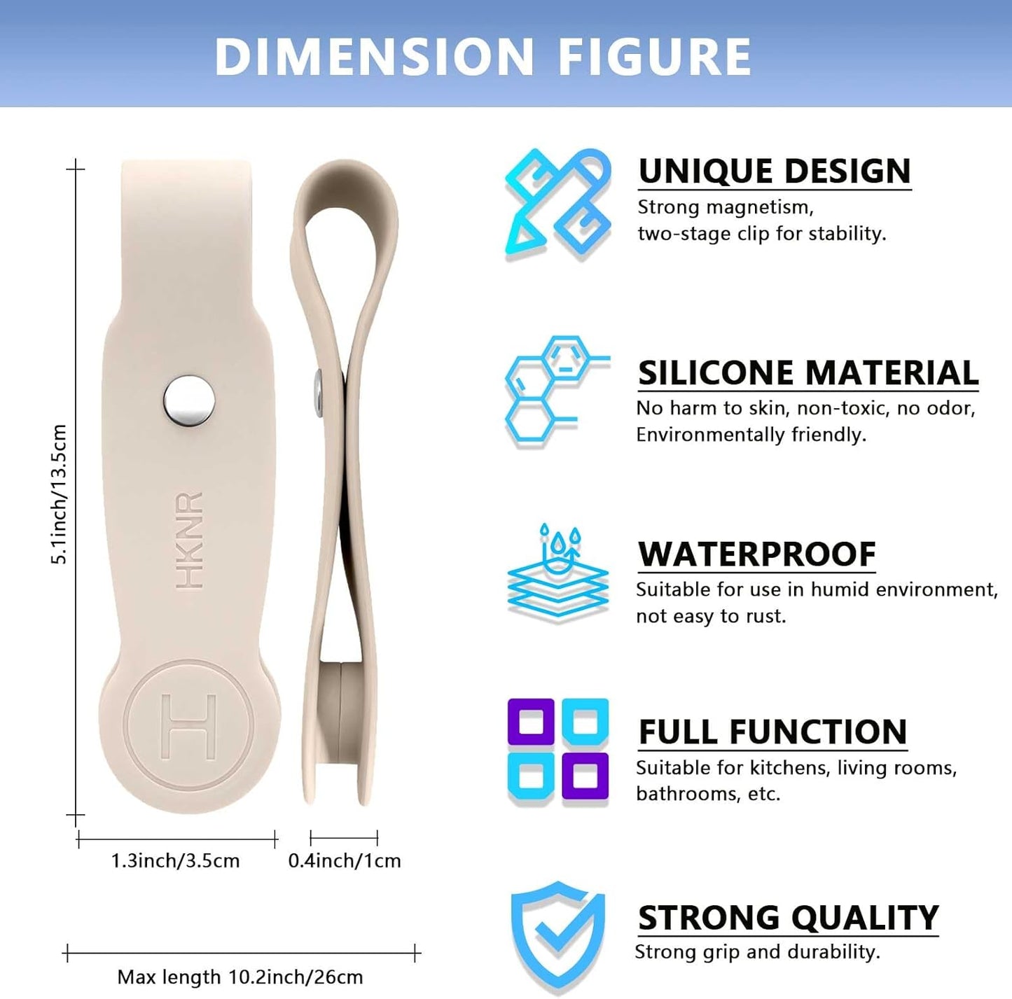 2 Pcs Strong Magnetic Towel Clips for Kitchen, Waterproof Silicone Towel Holder, Multi-Purpose Towel Holder for Bathroom, Kitchen, Outdoor Use (Beige)