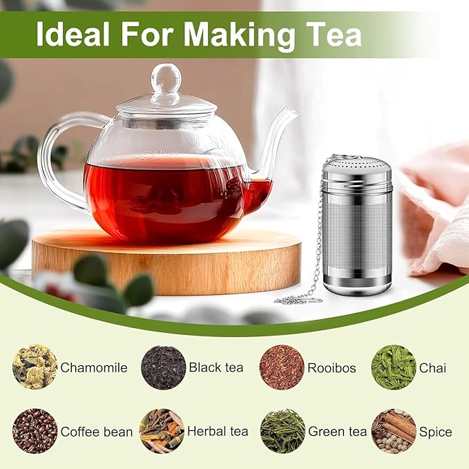 2pcs Tea Infuser, 304 Stainless Steel Tea Strainers for Loose Tea, Loose Leaf Tea Steeper, Fine Mesh Tea Ball holder with Chain Hook and Lid, Reusable Tea Filter Bags Diffusers