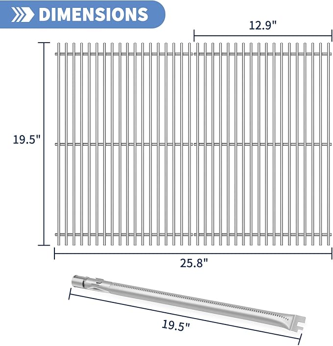 Stainless Steel 7524 7528 Grill Grates with 7620 7621 Flavorizer Bars 65505 Heat Deflectors and 62752 Burner for Weber Genesis Grill Parts 300 Series E310 E320 E330 S310 S320 S330