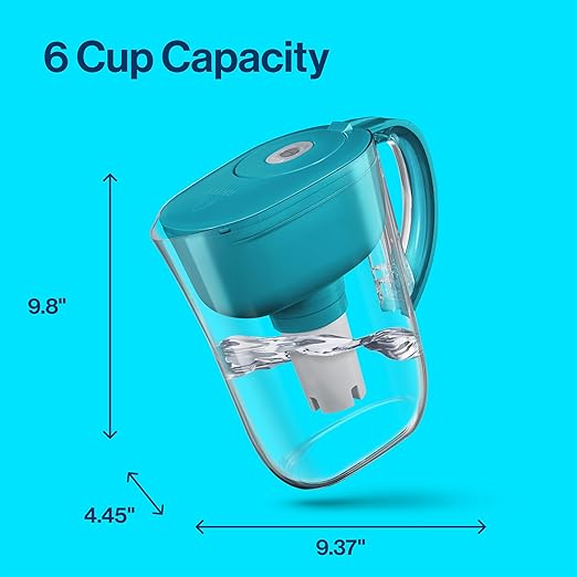 Brita Metro Water Filter Pitcher with SmartLight Change Indicator, BPA-Free, Replaces 1,800 Plastic Water Bottles a Year, Lasts Two Months, Includes 1 Filter, Small - 6-Cup Capacity, Turquoise