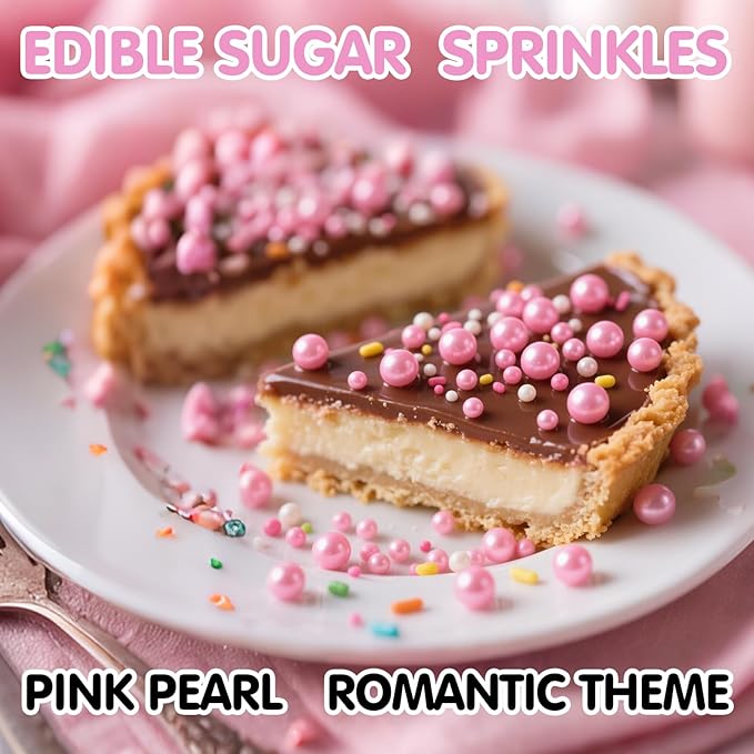 Pink Pearl Sprinkles for Cake Decorating,Edible Sugar Pearls for Baking,Mix Size,Mother's Day Cake Topper,Cupcake Cookie Decorating,Ice Cream Dessert Decorations,Valentines Birthday Christmas Supplies (130g/4.58oz)