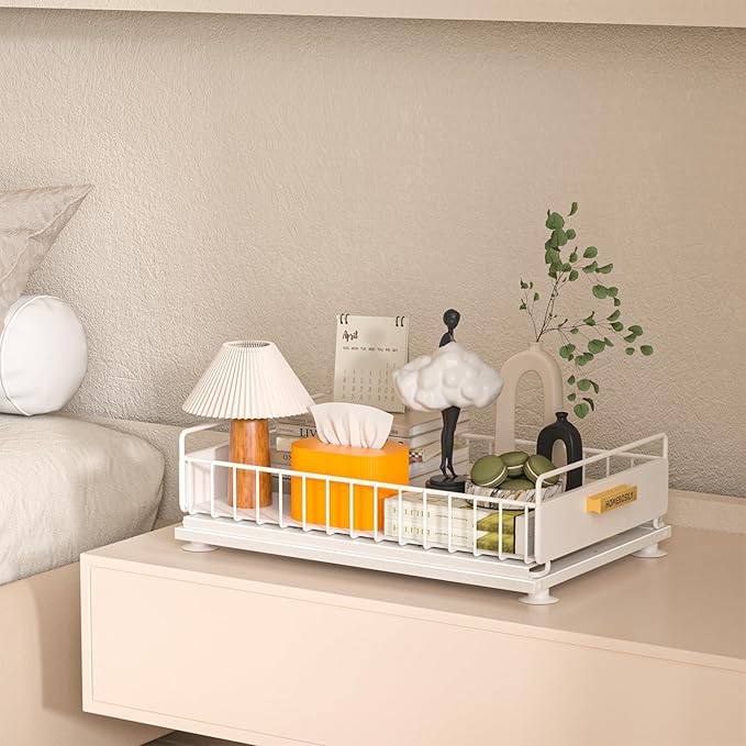 Under Sink Organizer, 2 Pack Pull Out Kitchen Cabinet Organizer, Mute Slide-Out Under Sink Organizers and Storage, Metal Kitchen Bathroom Organizers and Storage Shelves, White