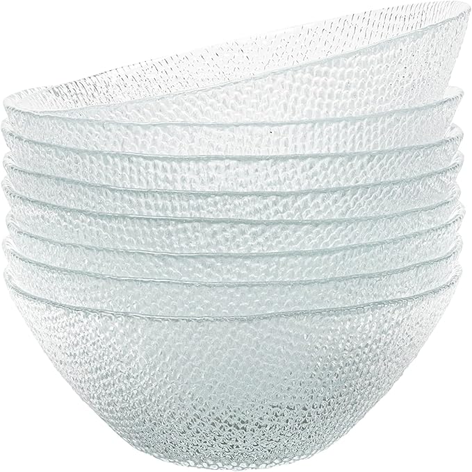 Vikko Elegant Textured Glass Salad Bowls - Set of 6, 6.5 Inch, Stackable, Dishwasher Safe