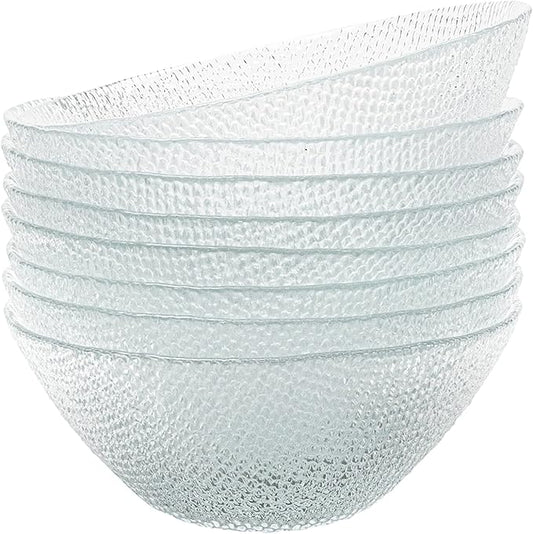 Vikko Elegant Textured Glass Salad Bowls - Set of 6, 6.5 Inch, Stackable, Dishwasher Safe