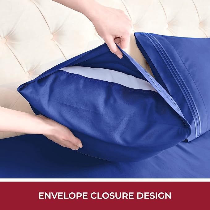 Mellanni RV Short Queen Sheets - 4 PC Iconic Collection Bedding - Hotel Luxury, Extra Soft, Cooling Bed Sheets - Deep Pocket up to 10 inch (RV/Short Queen, Royal Blue)