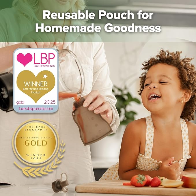 Haakaa Yummy Pouch Reusable Baby Food Pouch, Baby Food Storage Kids Squeezable Pouch, Washable Freezer - Make Homemade Organic Food for Babies/Toddlers, 4oz, 2 Pack,6m+