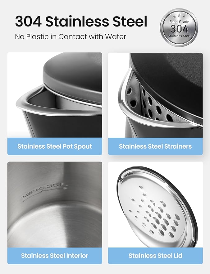 COMFEE' 1.7L Double Wall Electric Tea Kettle and Kettle Water Boiler, 100% Stainless Steel Interior & Lid & Spout, Two-Level Wide Open Lid, 1500W Fast Boiling, Auto-Off and Boil-Dry Protection